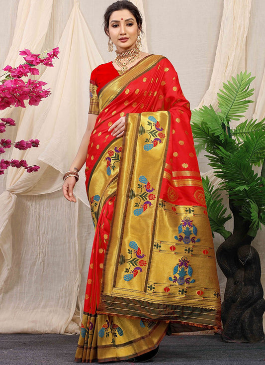 Traditional Saree Banarasi Silk Red Weaving Saree