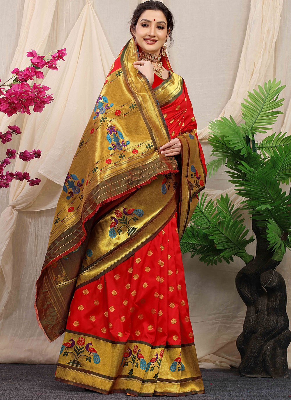 Traditional Saree Banarasi Silk Red Weaving Saree