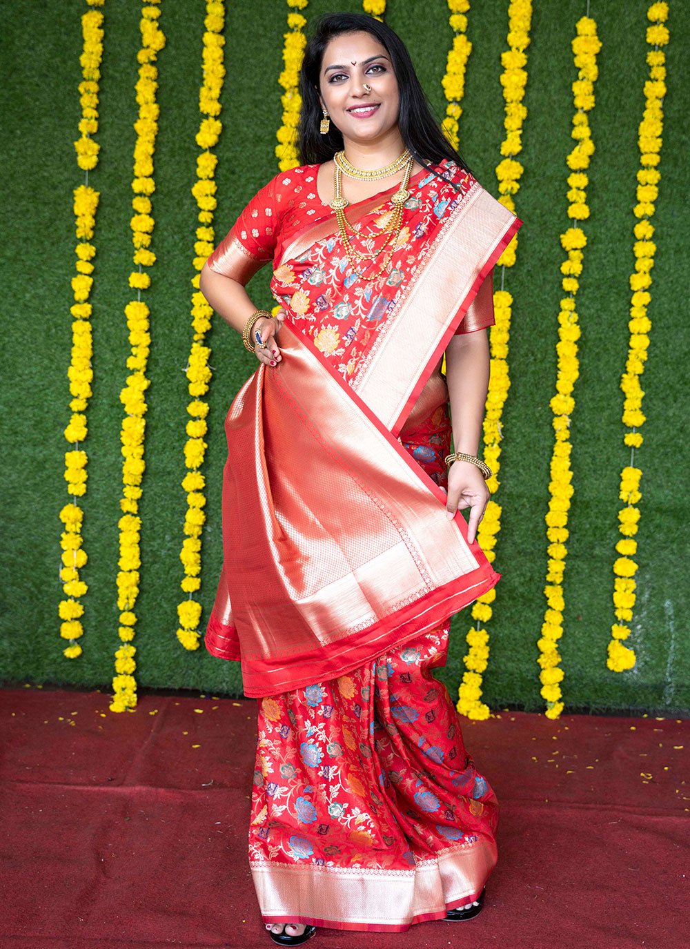 Traditional Saree Banarasi Silk Red Jacquard Work Saree