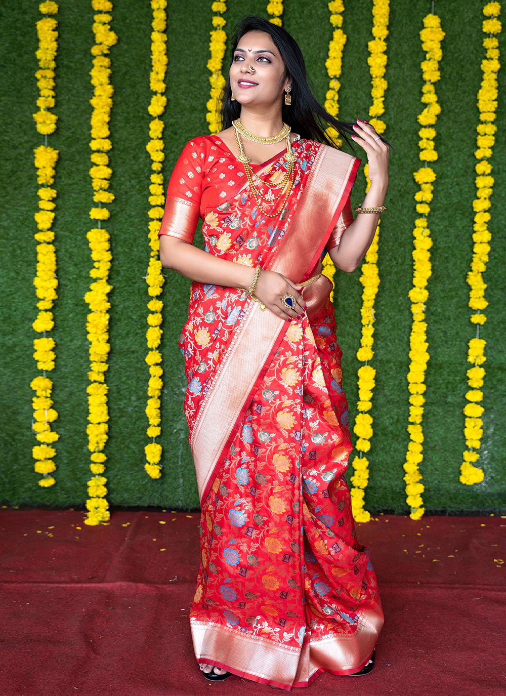 Traditional Saree Banarasi Silk Red Jacquard Work Saree