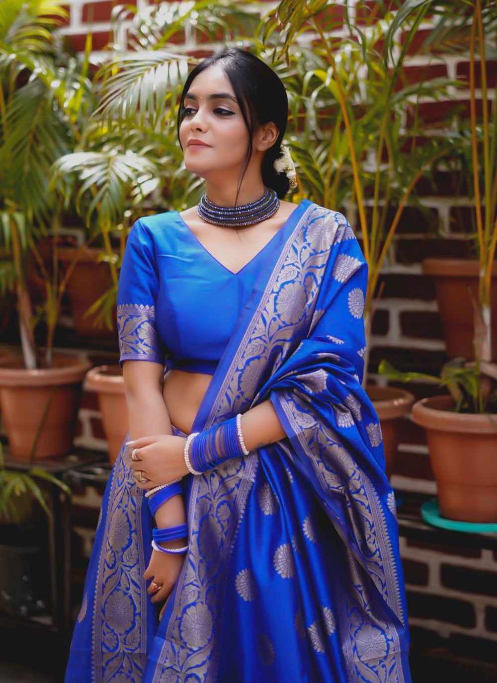 A Line Lehenga Banarasi Silk Blue Weaving Lehenga Choli