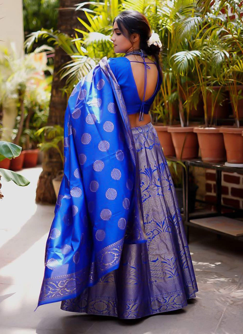 A Line Lehenga Banarasi Silk Blue Weaving Lehenga Choli
