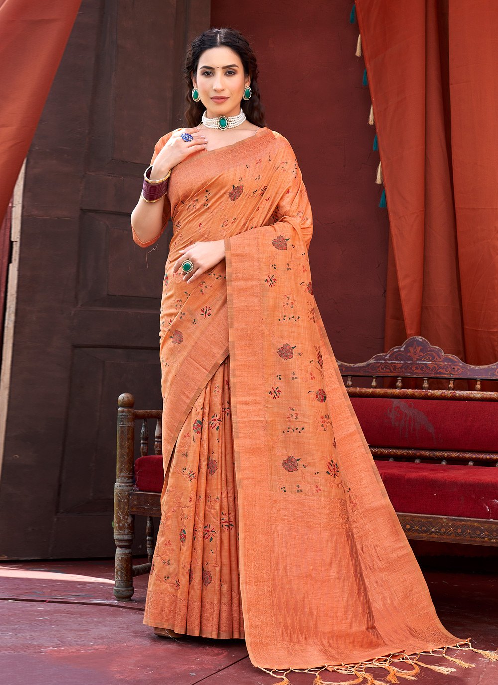 Classic Banarasi Silk Peach Weaving Saree