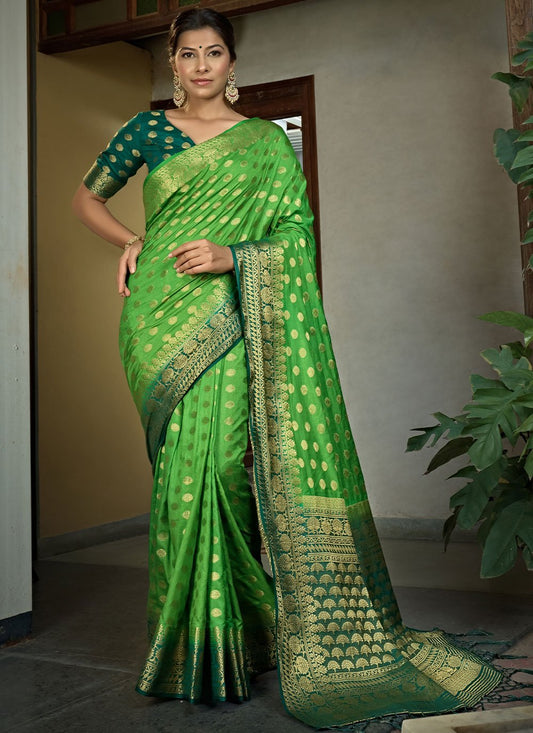 Contemporary Banarasi Silk Green Weaving Saree