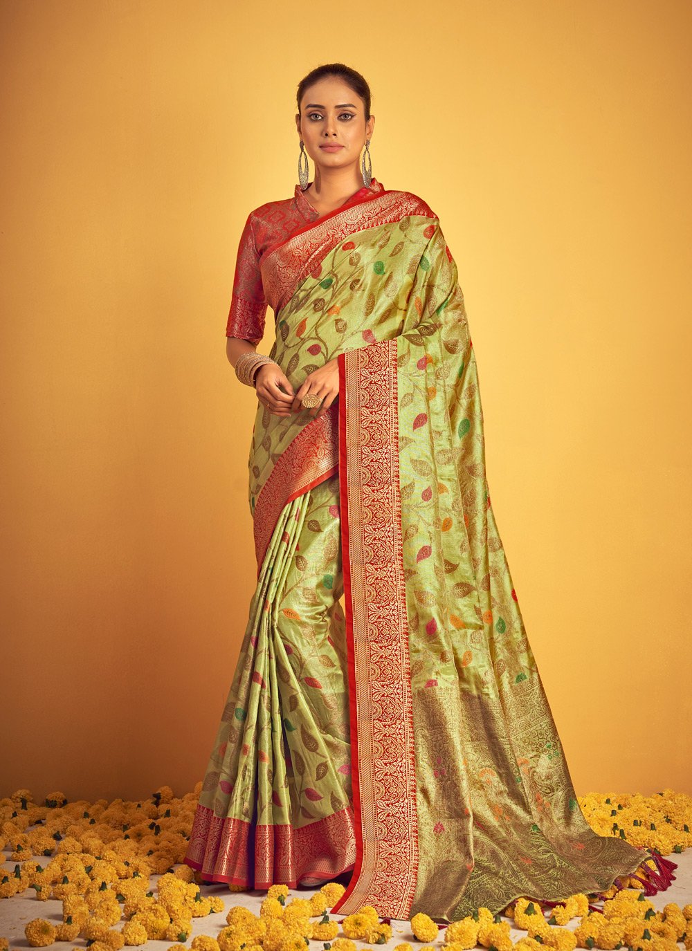 Traditional Saree Banarasi Silk Green Weaving Saree
