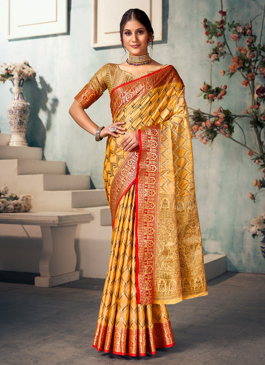 Traditional Saree Banarasi Silk Mustard Weaving Saree