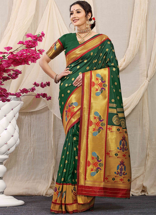 Contemporary Banarasi Silk Green Weaving Saree