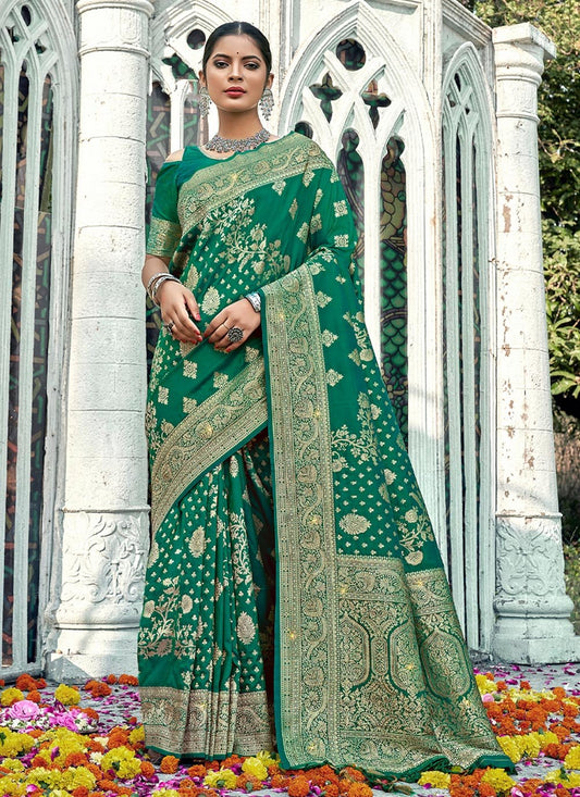 Traditional Saree Banarasi Silk Green Weaving Saree