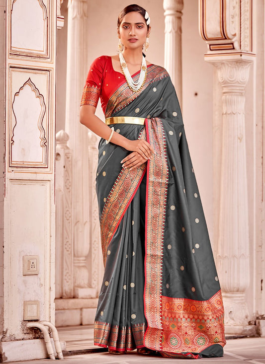 Classic Banarasi Silk Grey Weaving Saree