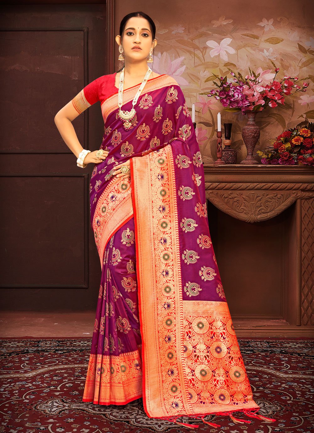 Traditional Saree Banarasi Silk Magenta Weaving Saree