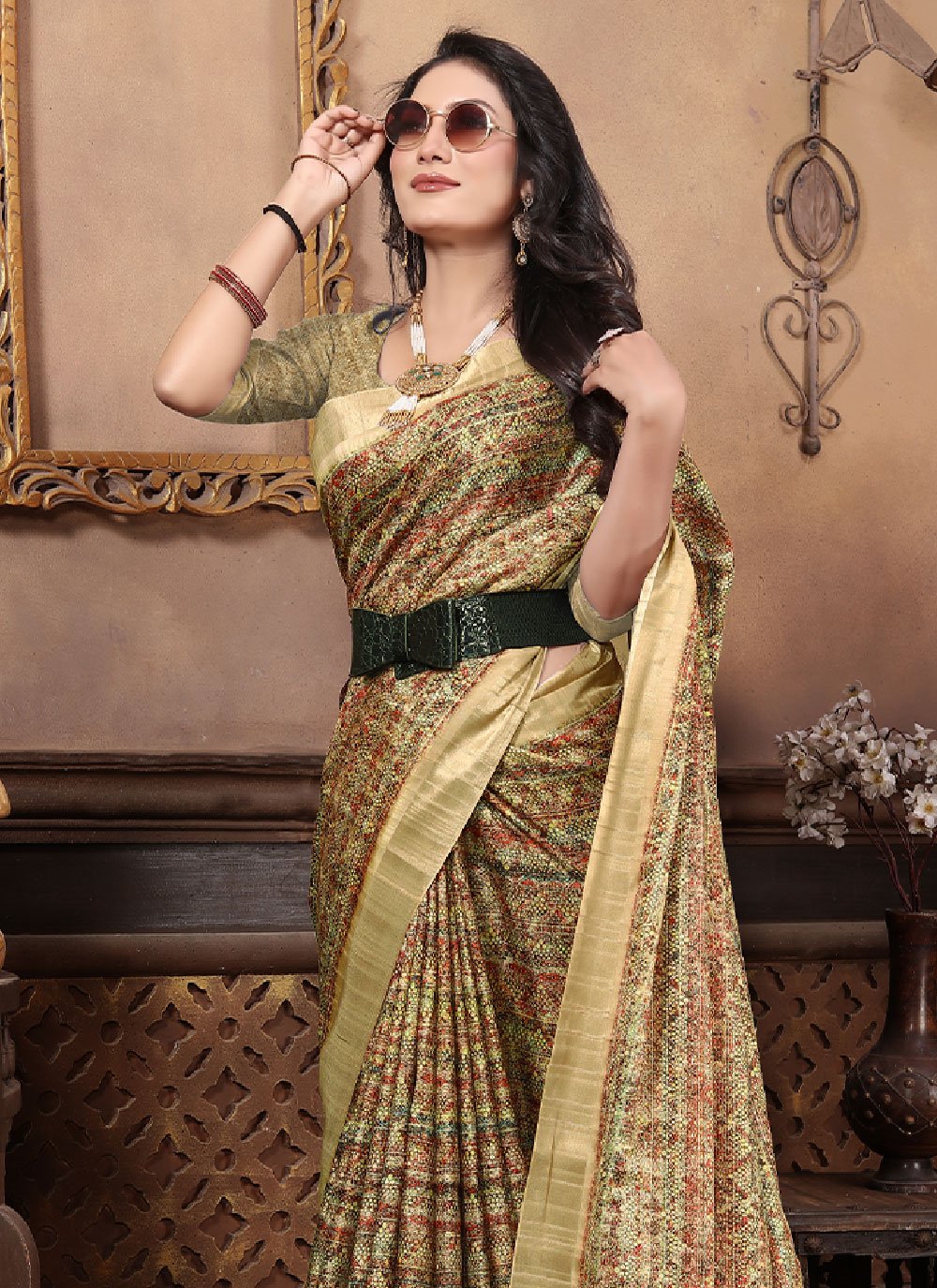 Trendy Saree Banarasi Silk Multi Colour Digital Print Saree