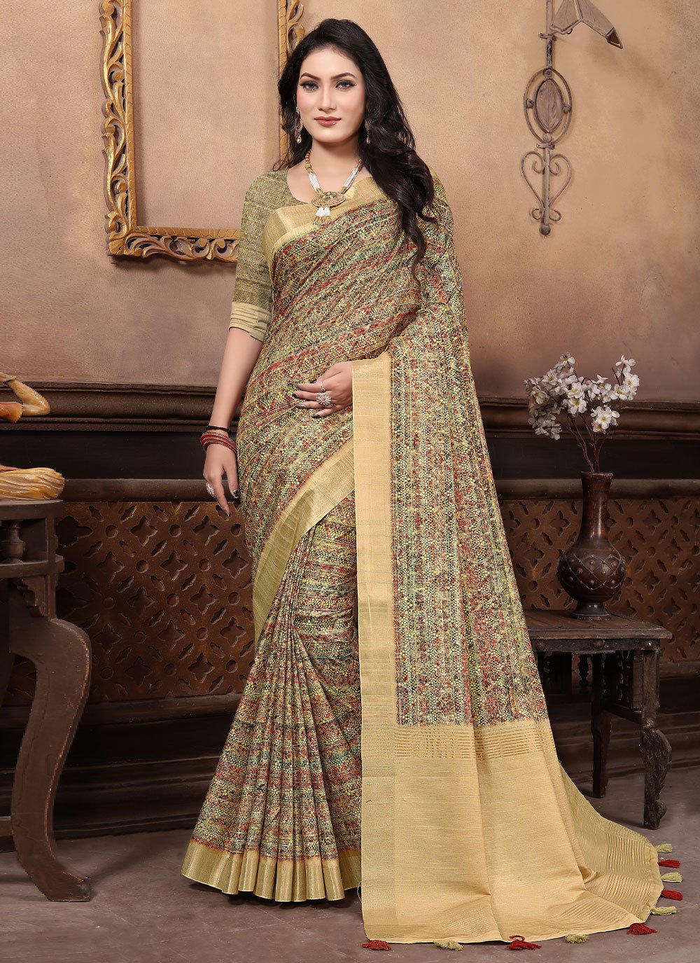 Trendy Saree Banarasi Silk Multi Colour Digital Print Saree