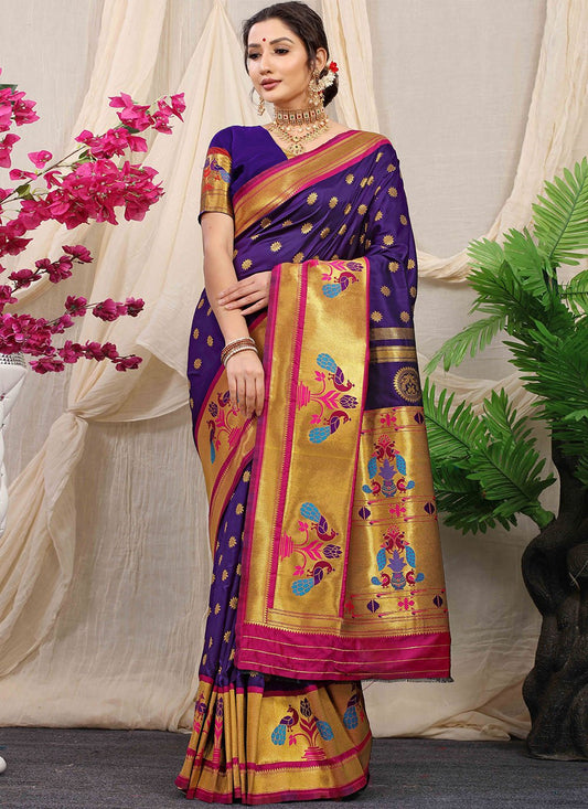 Trendy Saree Banarasi Silk Purple Weaving Saree