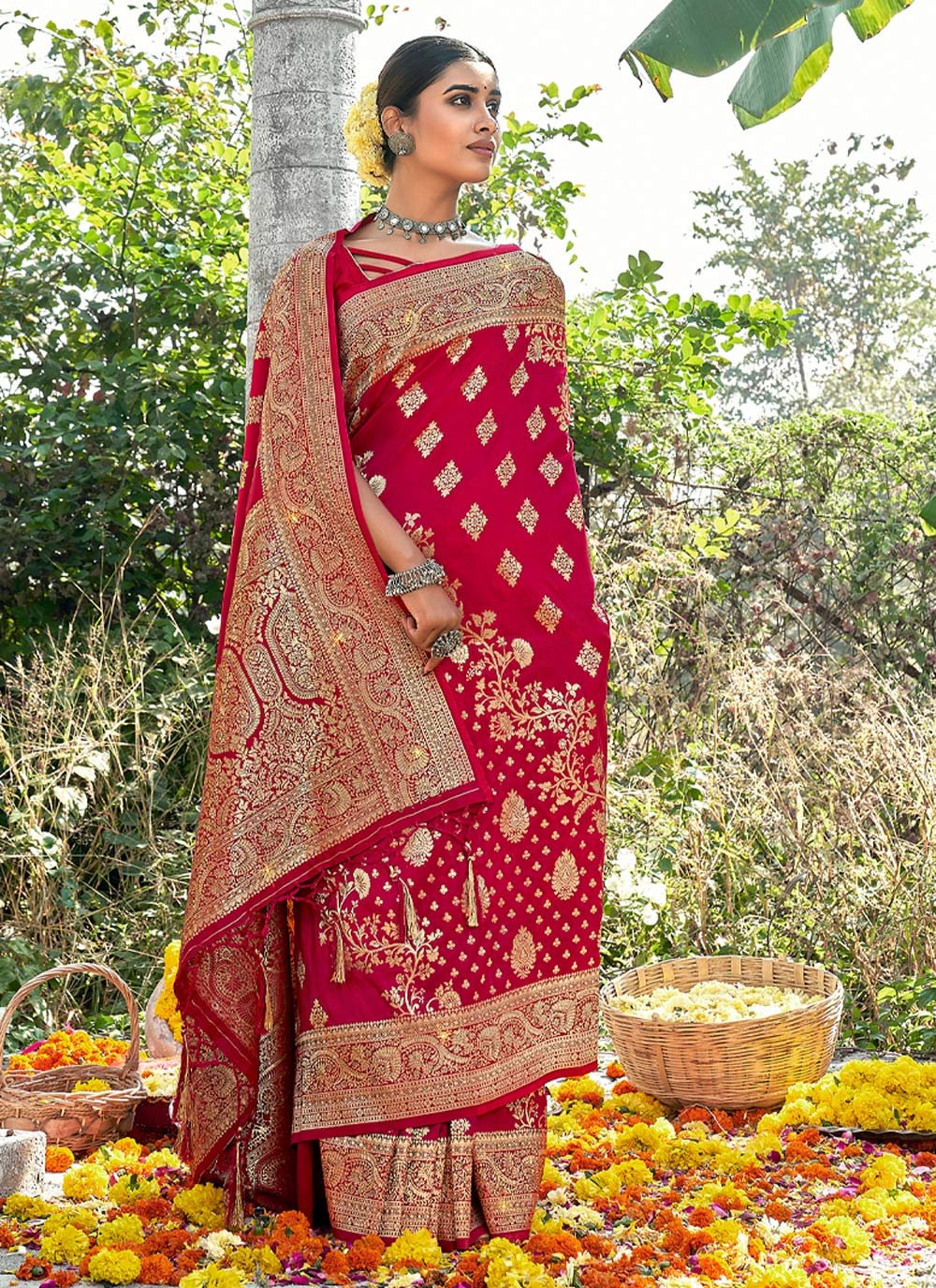 Traditional Saree Banarasi Silk Rani Weaving Saree