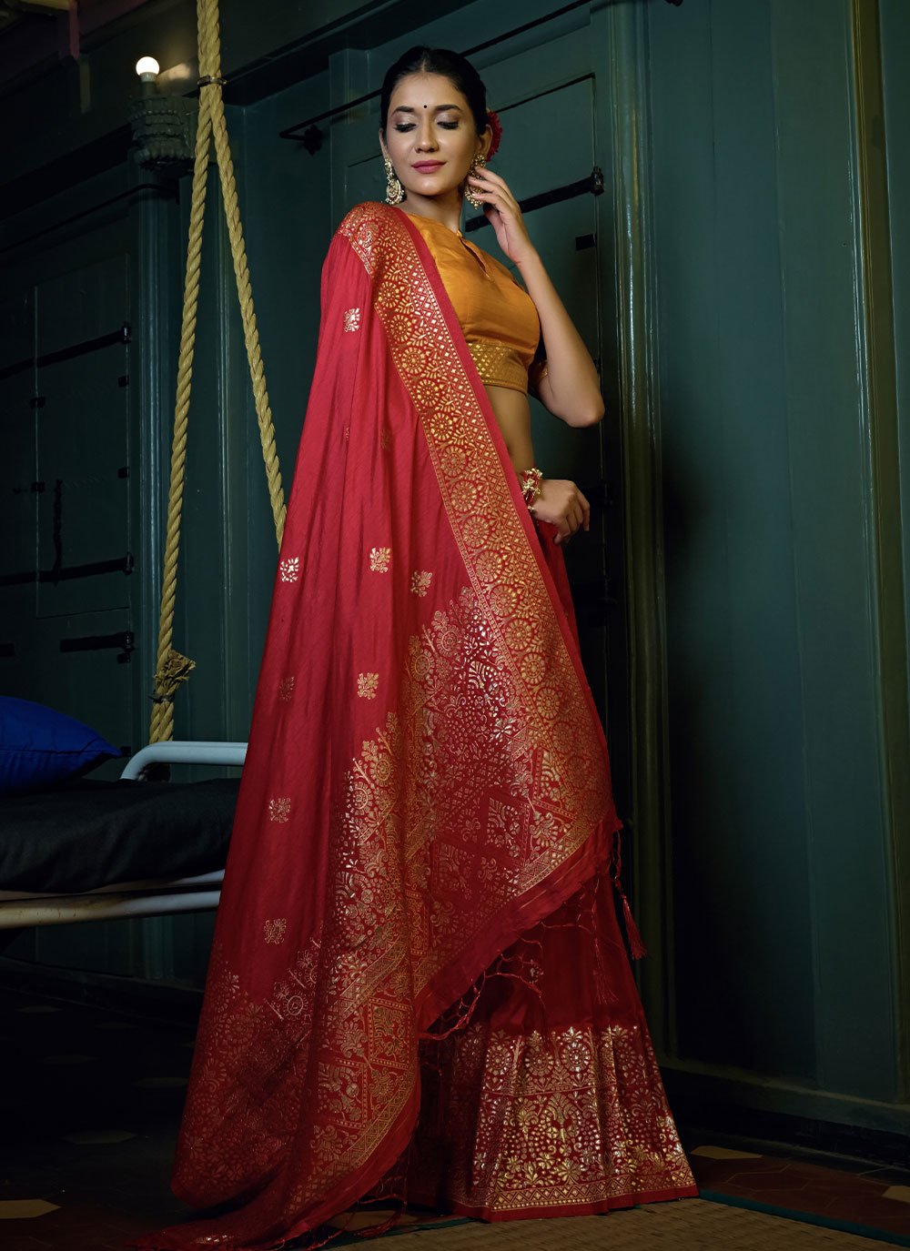 Contemporary Banarasi Silk Red Weaving Saree