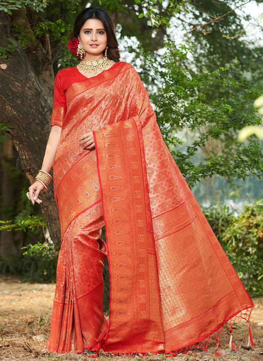 Traditional Saree Banarasi Silk Red Weaving Saree