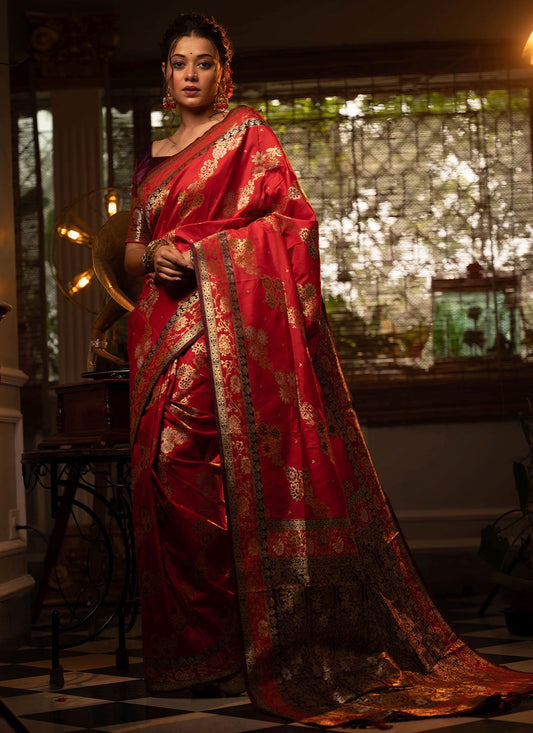 Traditional Saree Banarasi Silk Red Weaving Saree