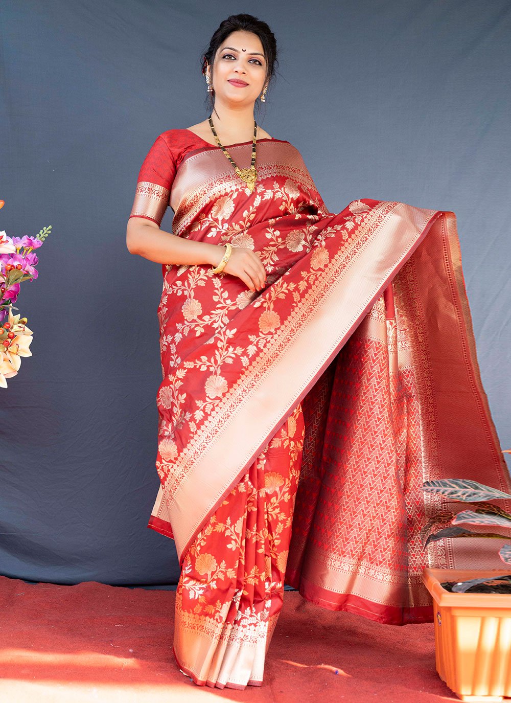 Classic Banarasi Silk Red Weaving Saree