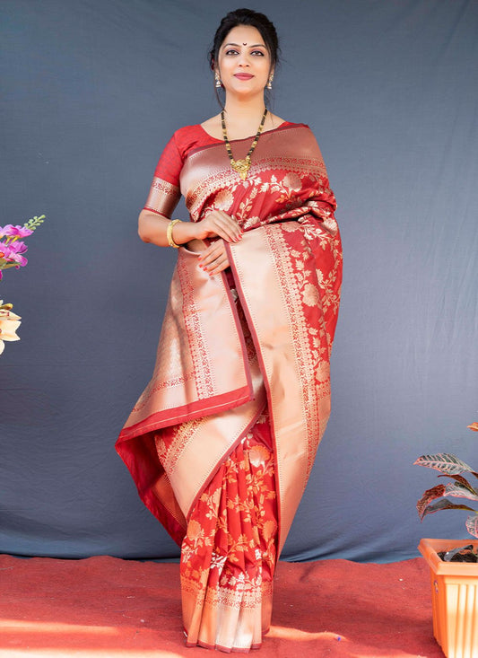 Classic Banarasi Silk Red Weaving Saree