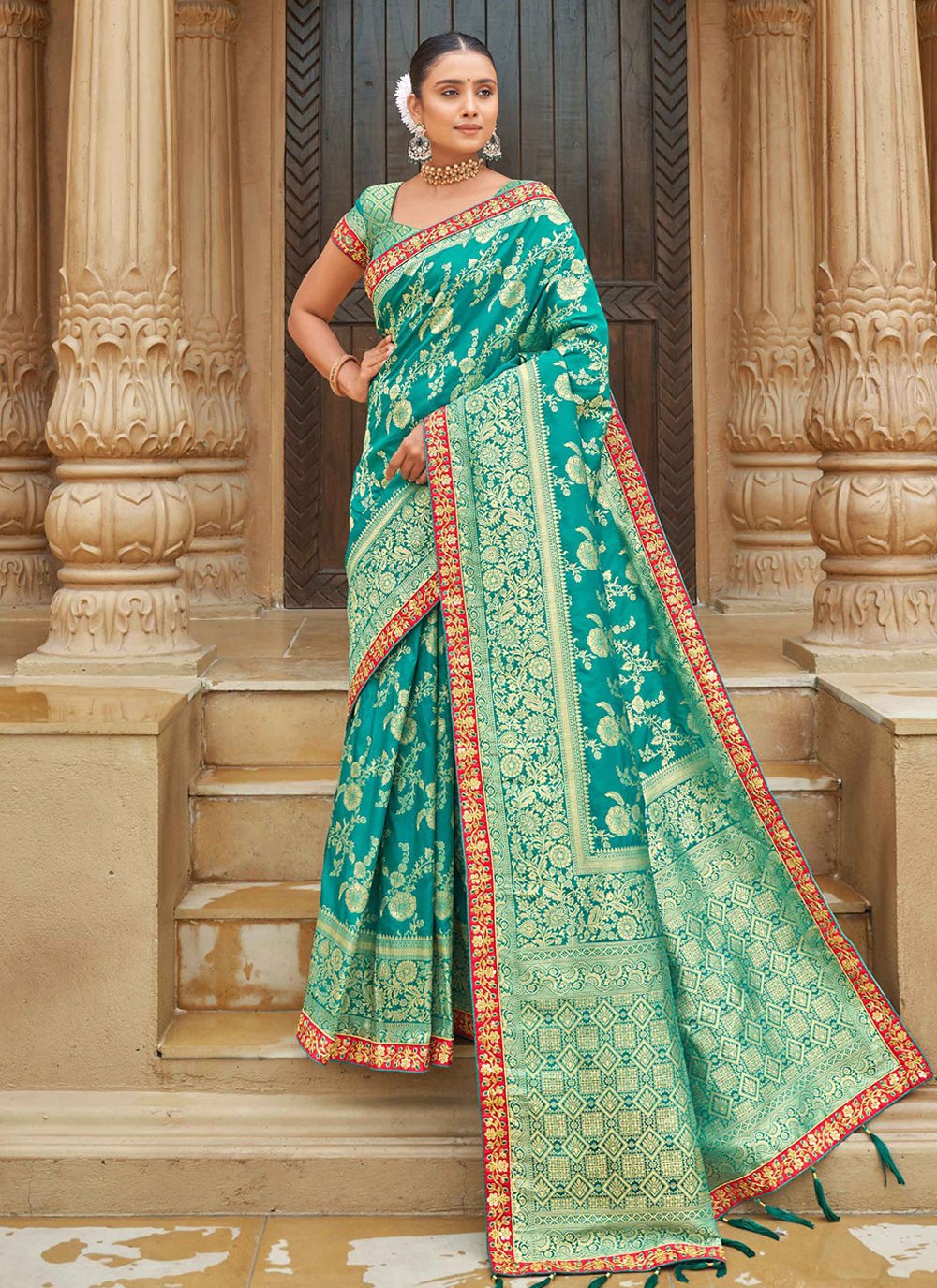 Classic Banarasi Silk Sea Green Weaving Saree