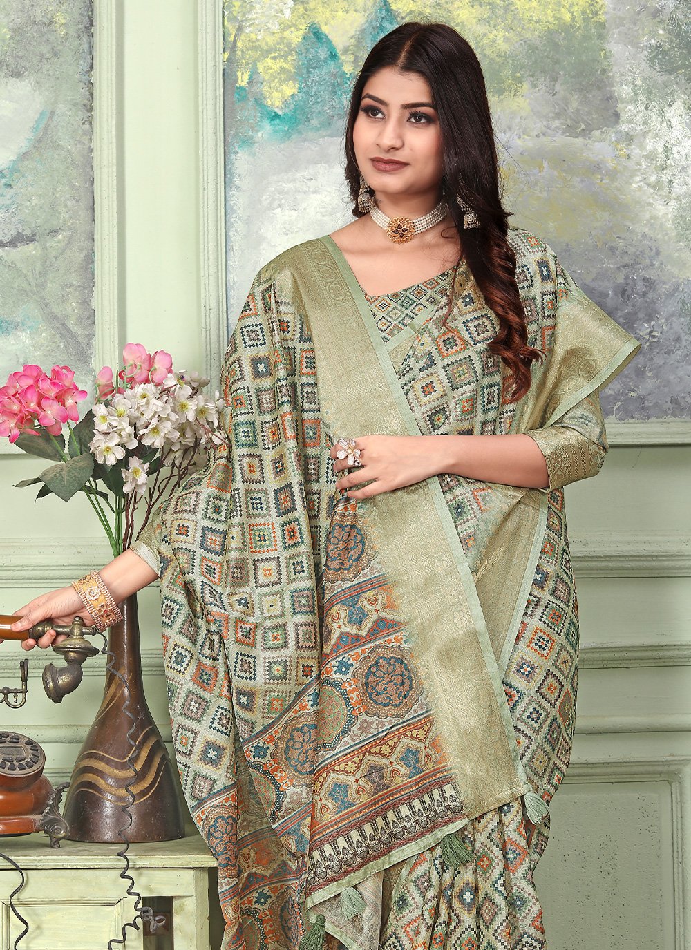 Classic Banarasi Silk Tussar Silk Sea Green Weaving Saree