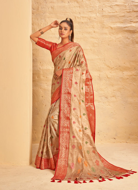 Traditional Saree Banarasi Silk Cream Weaving Saree