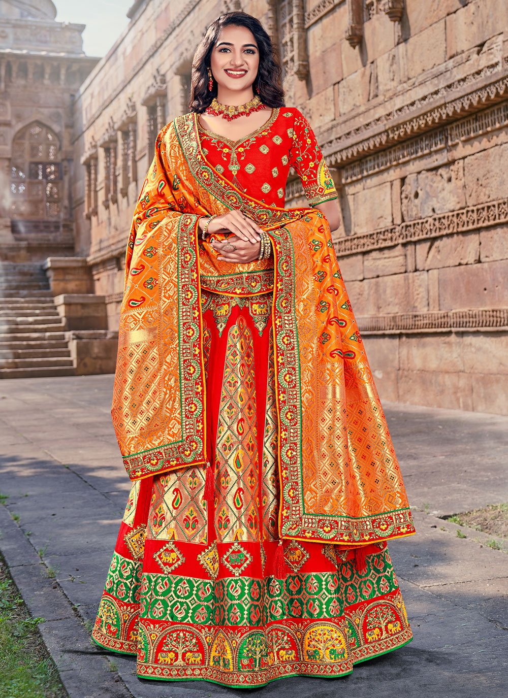 Lehenga Choli Banarasi Silk Multi Colour Embroidered Lehenga Choli