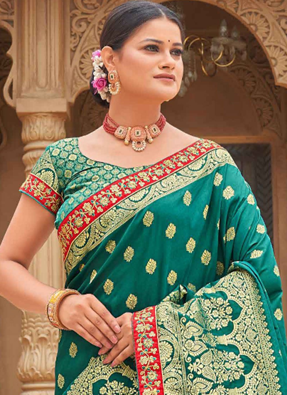 Trendy Saree Banarasi Silk Green Weaving Saree