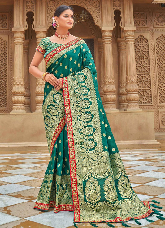 Trendy Saree Banarasi Silk Green Weaving Saree