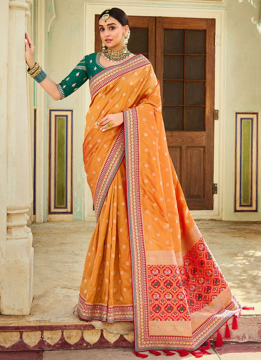 Trendy Saree Banarasi Silk Orange Weaving Saree