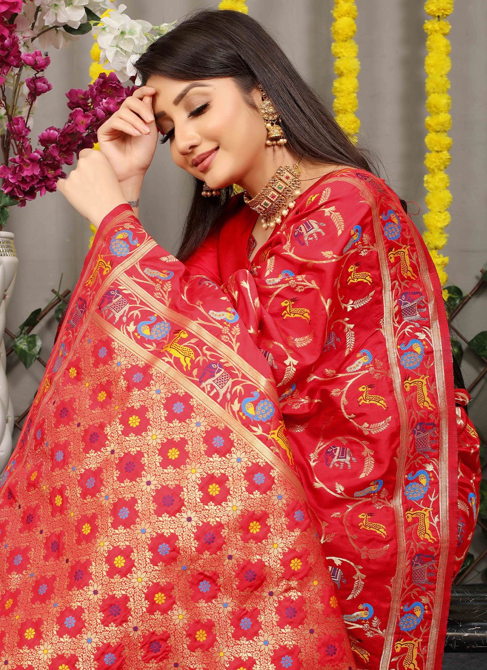 Classic Banarasi Silk Red Jacquard Work Saree