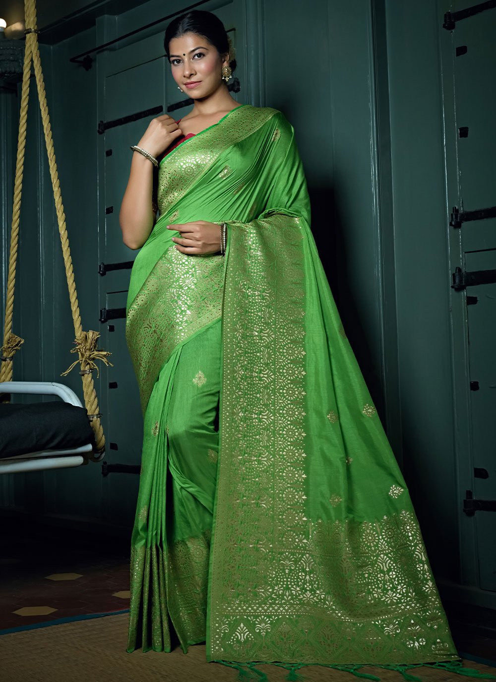 Classic Banarasi Silk Sea Green Weaving Saree