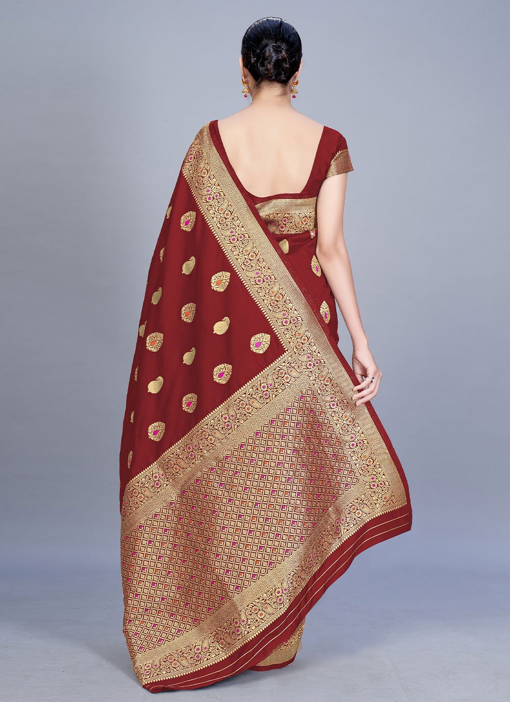 Classic Banarasi Silk Maroon Woven Saree