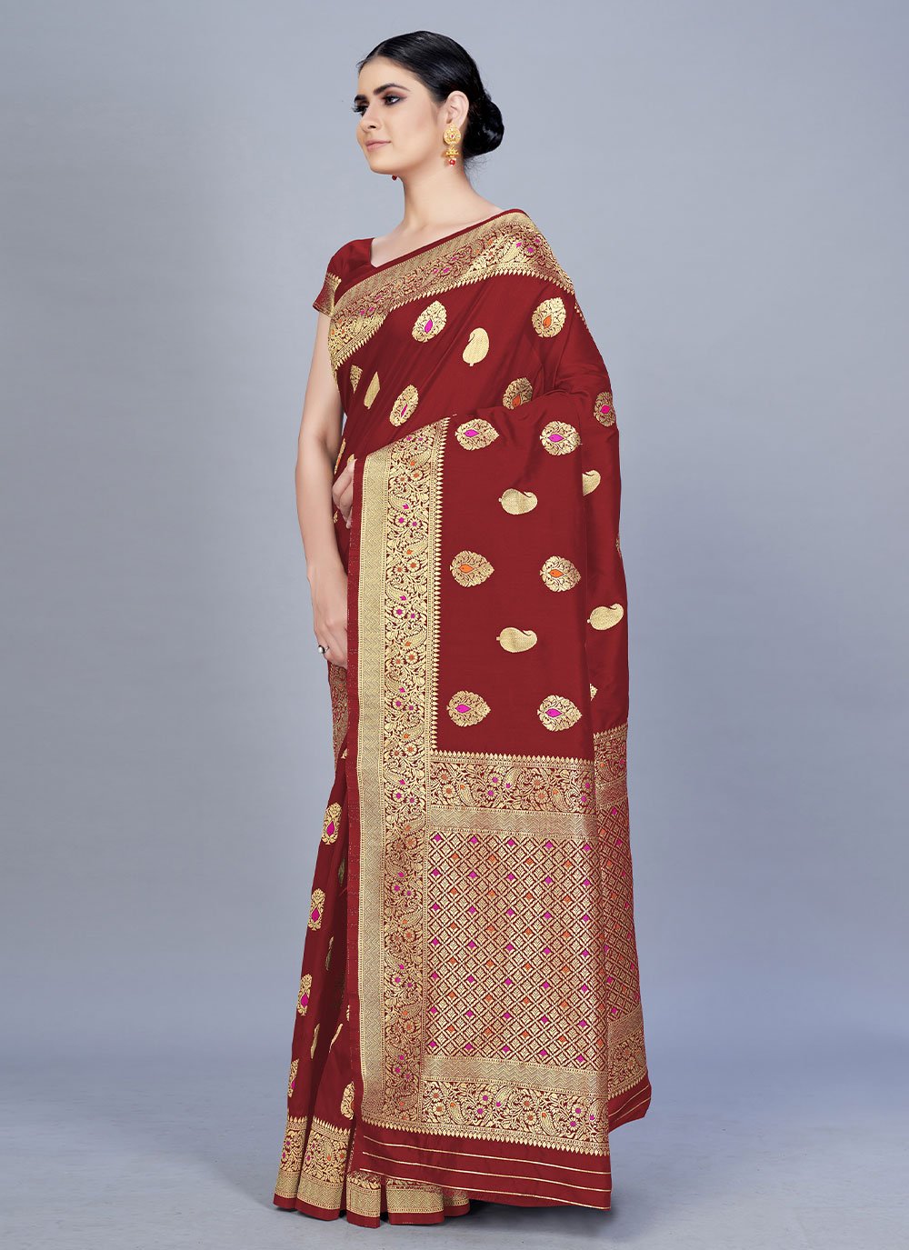 Classic Banarasi Silk Maroon Woven Saree