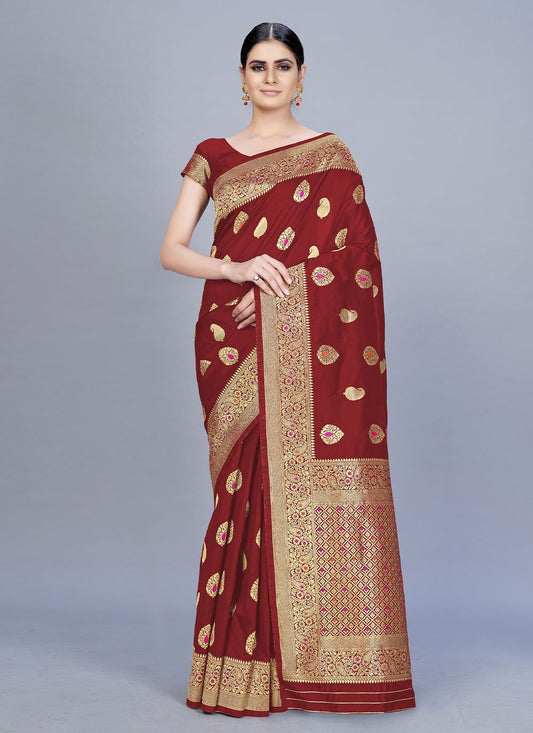 Classic Banarasi Silk Maroon Woven Saree