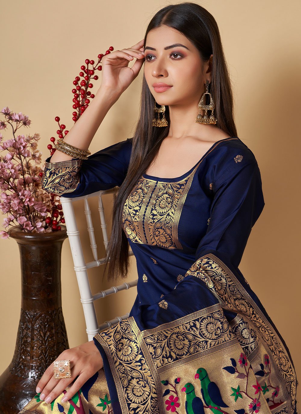 Salwar Suit Banarasi Silk Blue Woven Salwar Kameez