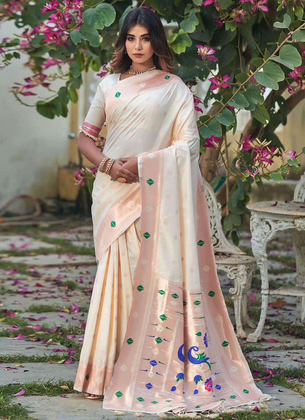 Contemporary Banarasi Silk Off White Woven Saree