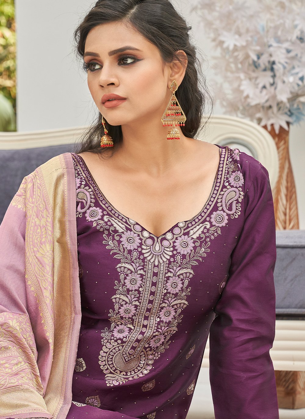 Salwar Suit Banarasi Silk Purple Woven Salwar Kameez