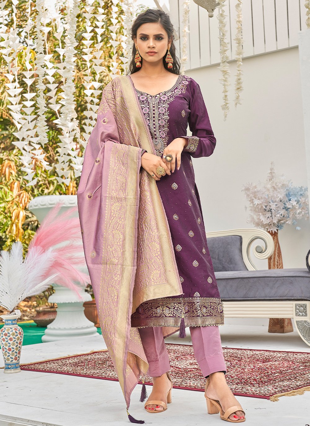 Salwar Suit Banarasi Silk Purple Woven Salwar Kameez