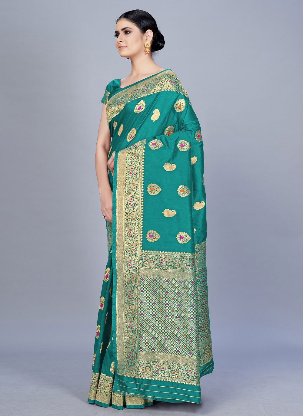 Trendy Saree Banarasi Silk Sea Green Woven Saree