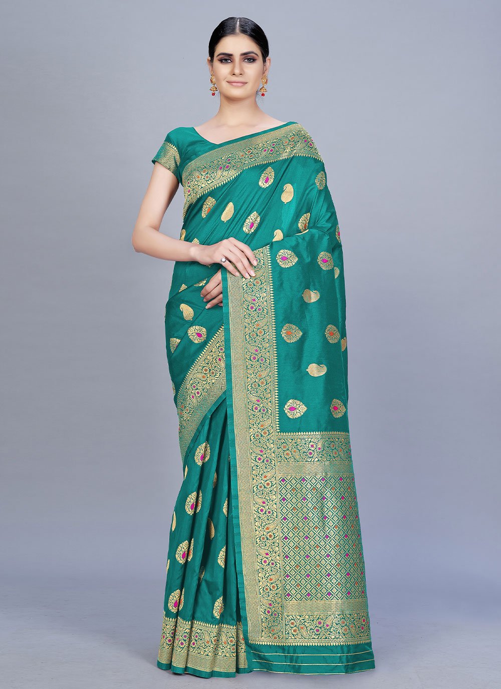 Trendy Saree Banarasi Silk Sea Green Woven Saree