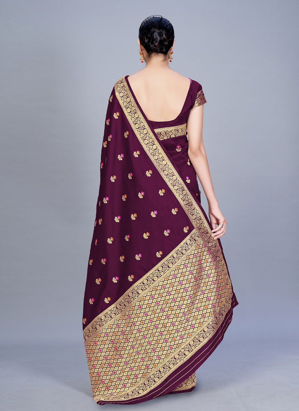 Designer Banarasi Silk Wine Woven Saree