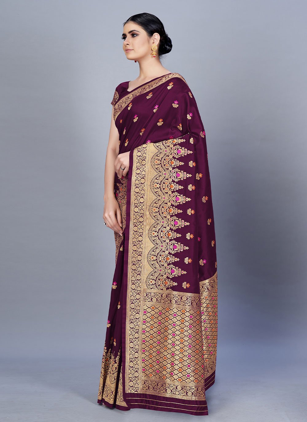 Designer Banarasi Silk Wine Woven Saree