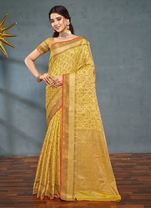 Designer Banarasi Silk Yellow Weaving Saree