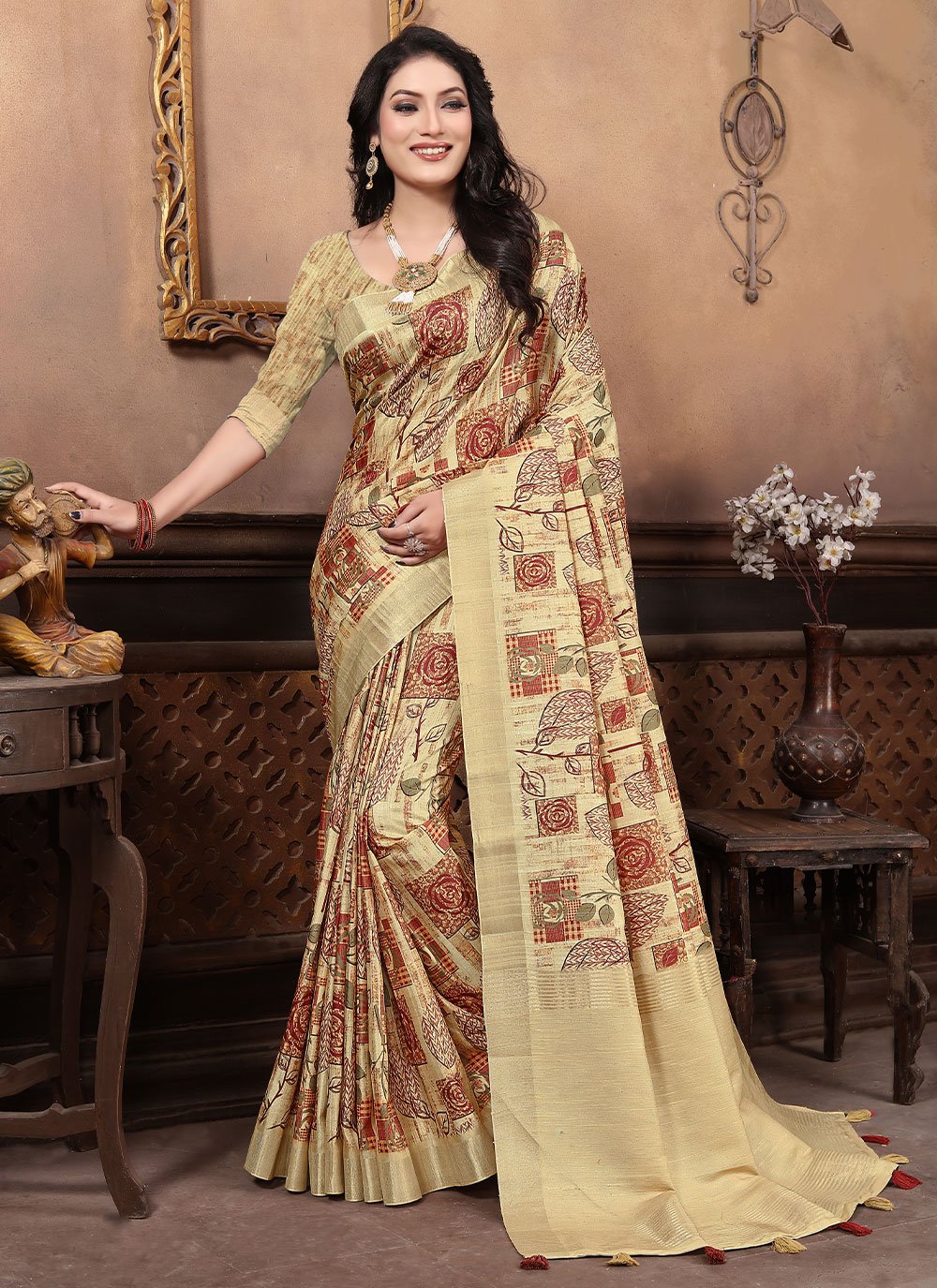 Classic Banarasi Silk Yellow Digital Print Saree