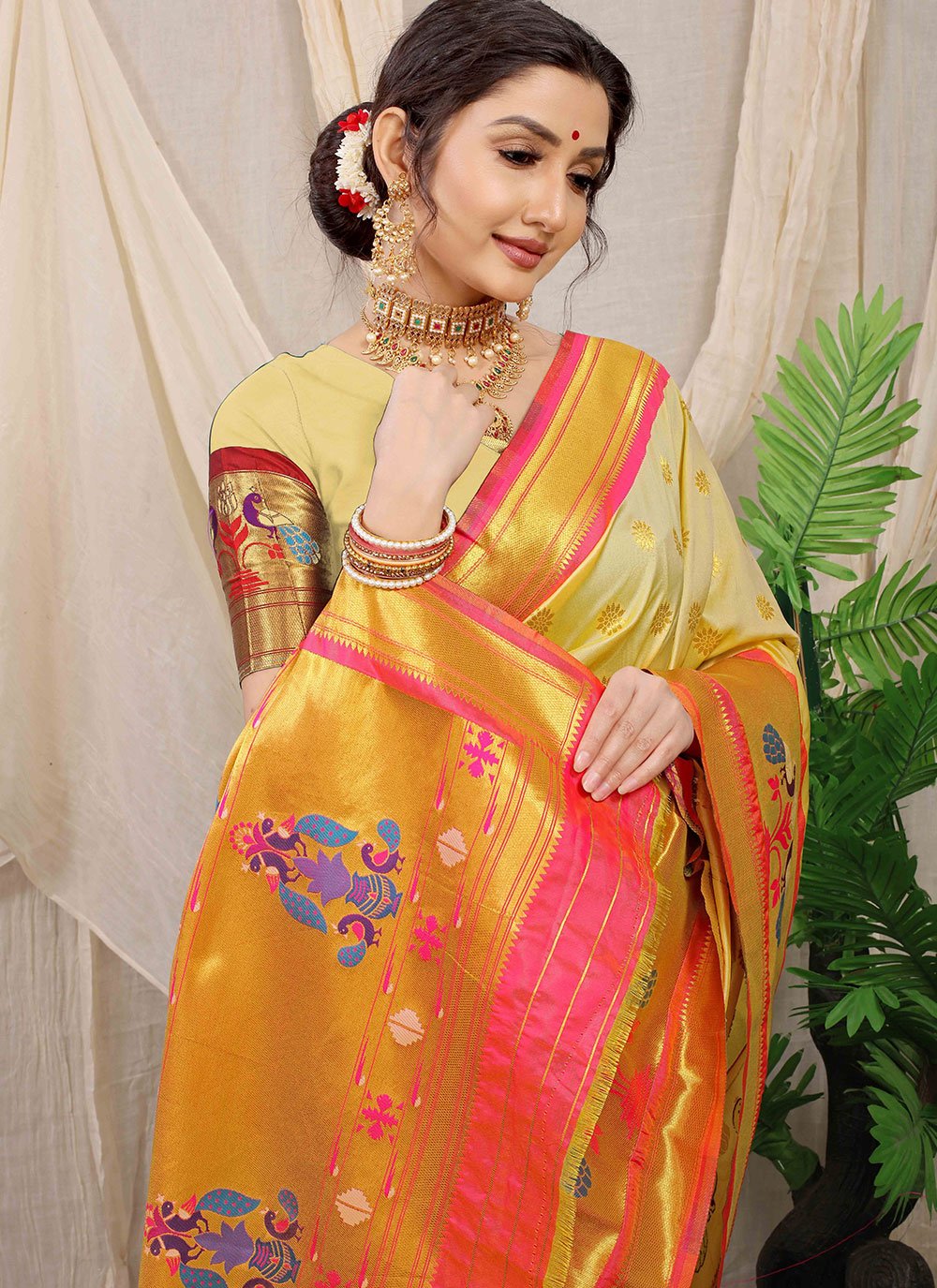 Classic Banarasi Silk Yellow Weaving Saree