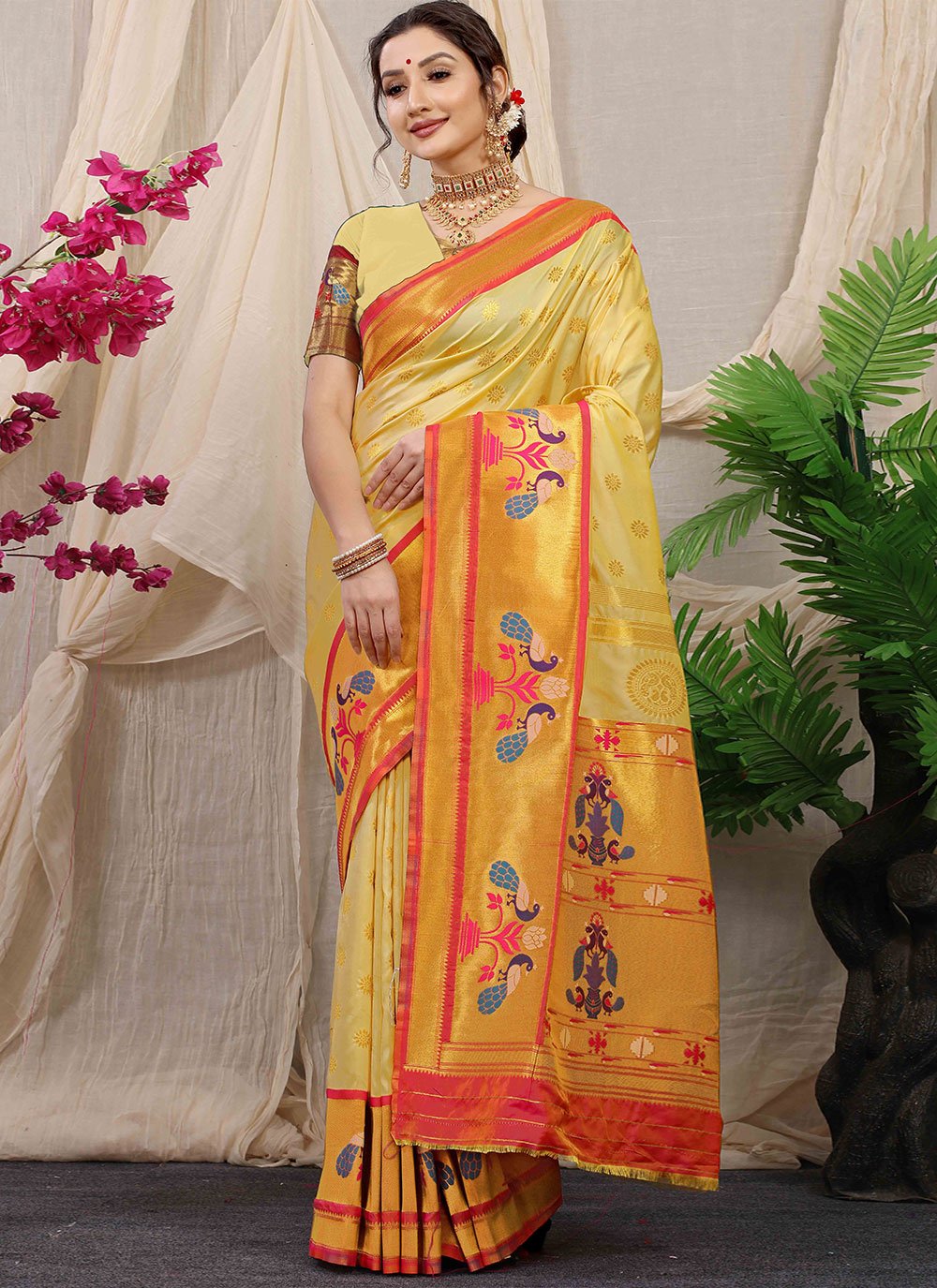 Classic Banarasi Silk Yellow Weaving Saree