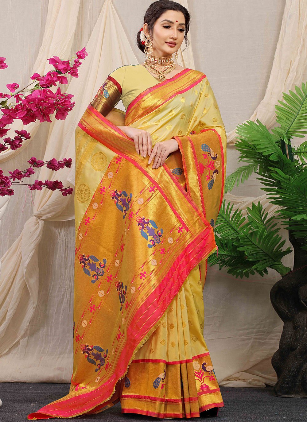 Classic Banarasi Silk Yellow Weaving Saree