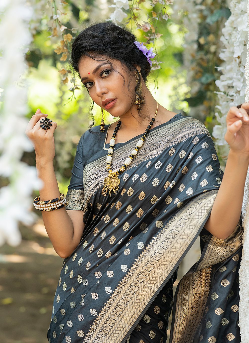 Classic Banarasi Silk Grey Woven Saree