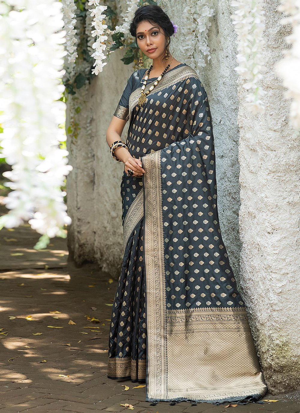 Classic Banarasi Silk Grey Woven Saree